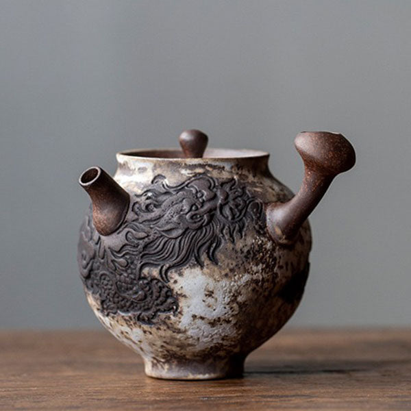 Raw Iron Antique Dragon Teapot