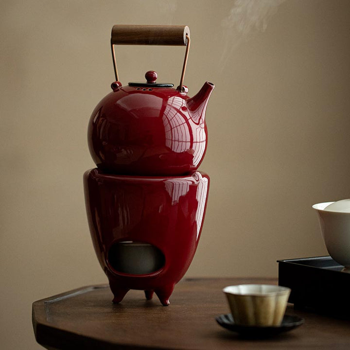 Forbidden Red Teapot with Charcoal Tea Stove Set